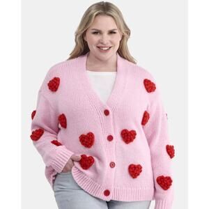 99 Jane Street Pink Heart Bubble Sweater Cardigan Women Sz Extra Large XL NEW